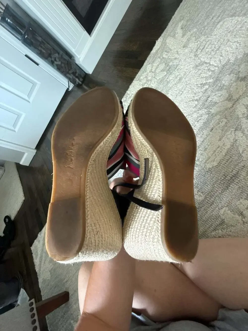 Sam Edelman Aubrey Espadrille Wedge Striped Bow Sandal Navy Pink Tan Size 10